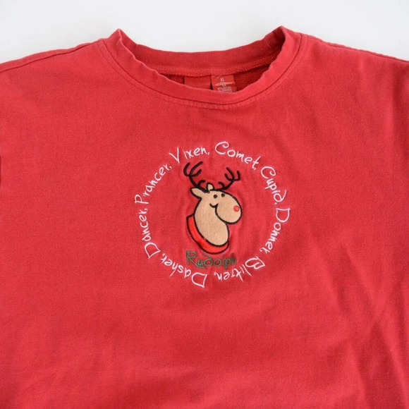 Vintage Red Embroidered Reindeer Rudolph Christmas Crewneck  Sweater XL - Picture 11 of 12